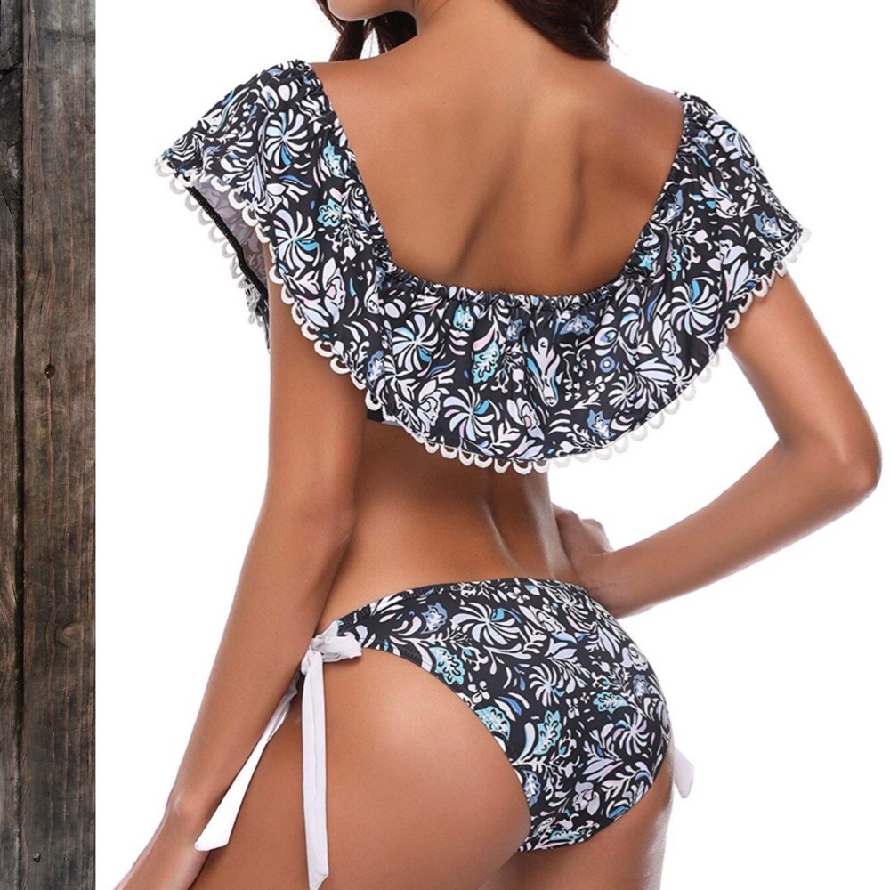 🆕👙Ruffle Off Shoulder Blk/Wht/Blue Bikini!👙🆕 - Picture 5 of 8
